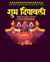 Dark purple black backdrop with bold yellow title and orange gold diyas in a diwali special social media editable PSD template