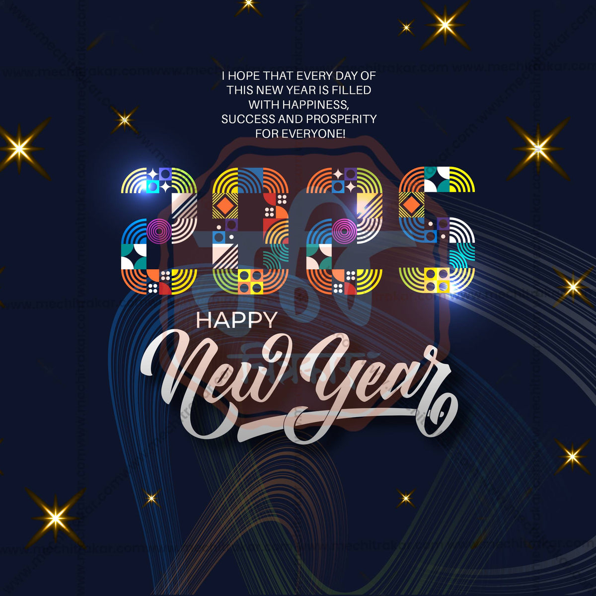 New Year celebration graphics with editable text layers.