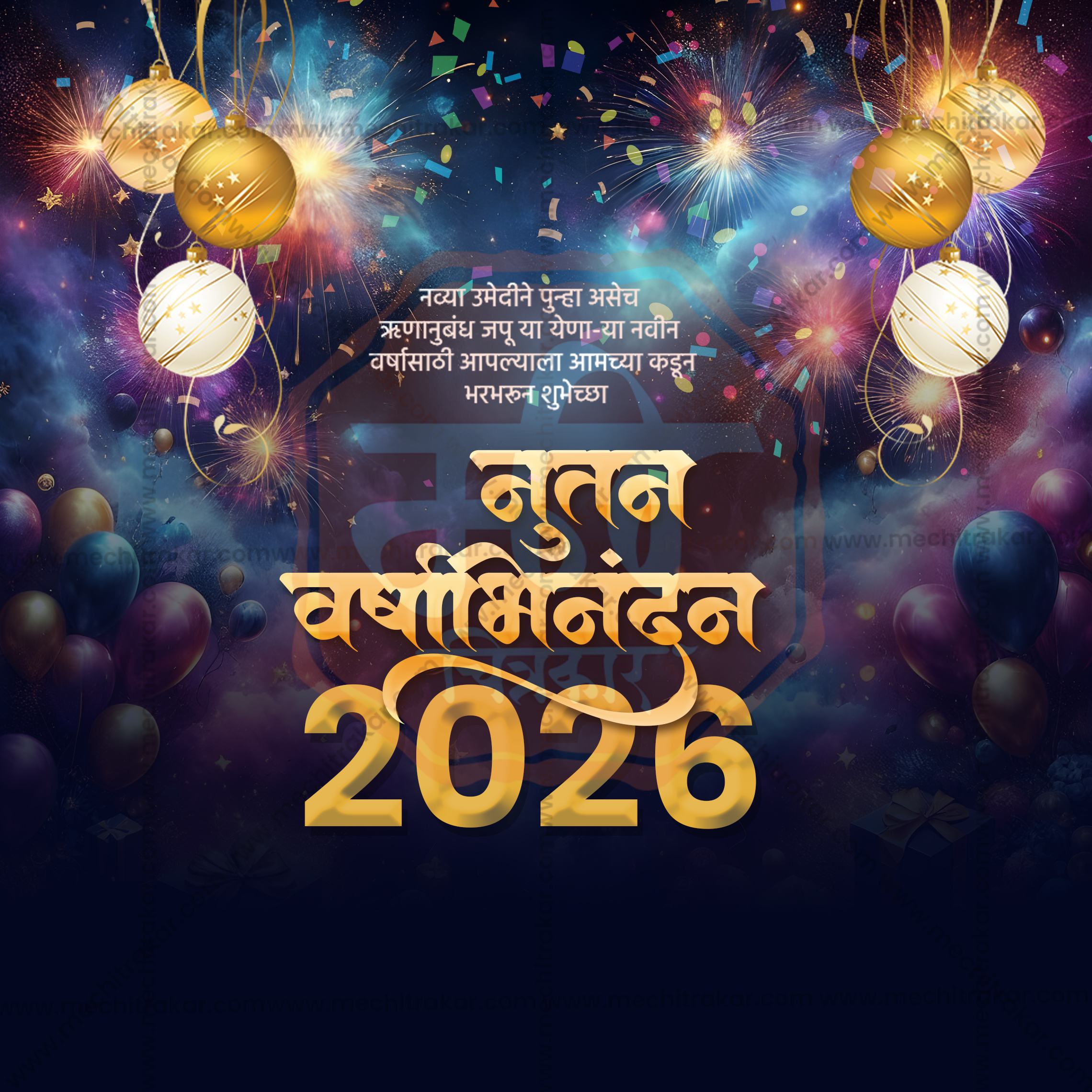 New Year celebration graphics with editable text layers.