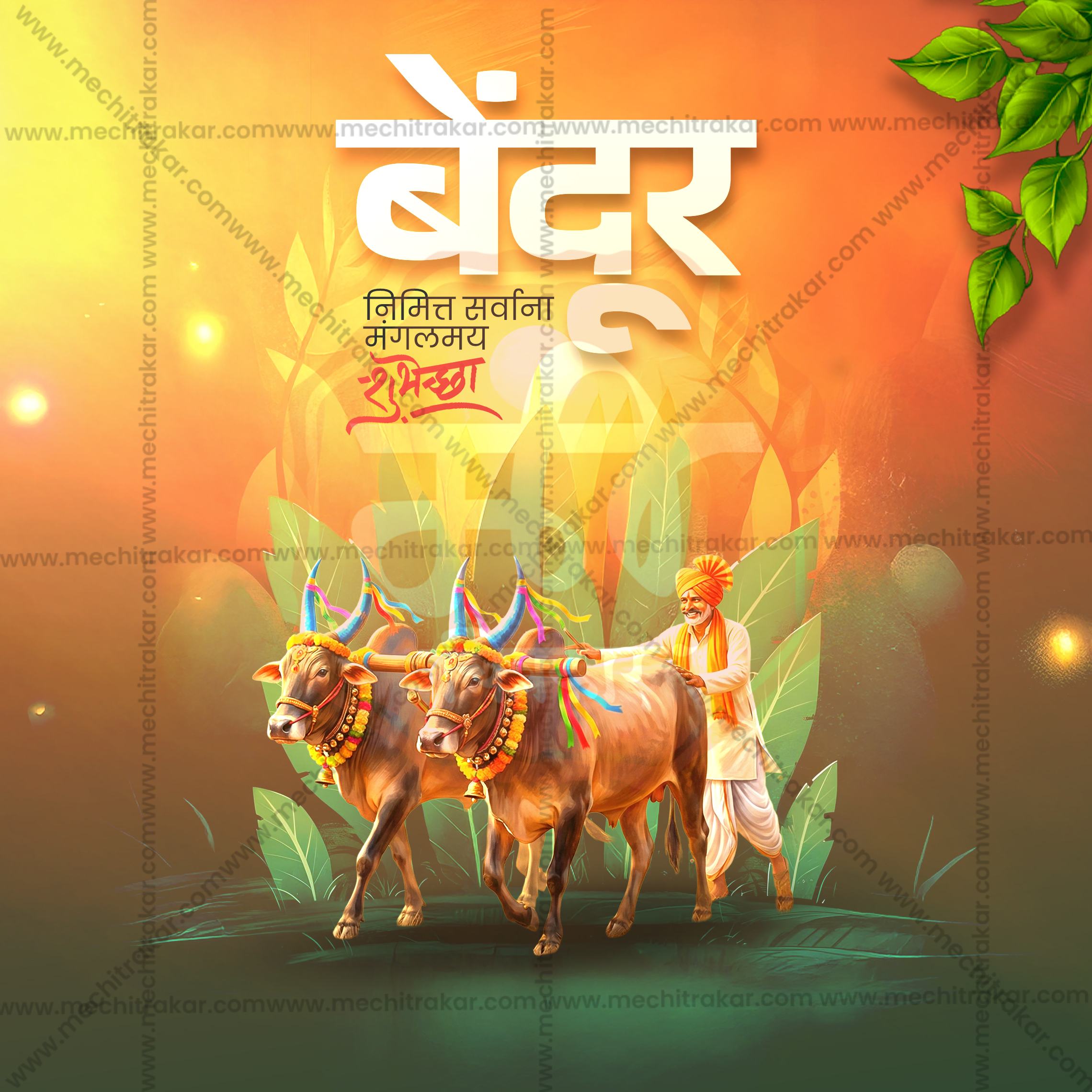 Bendur banner design with 3D bull typography.