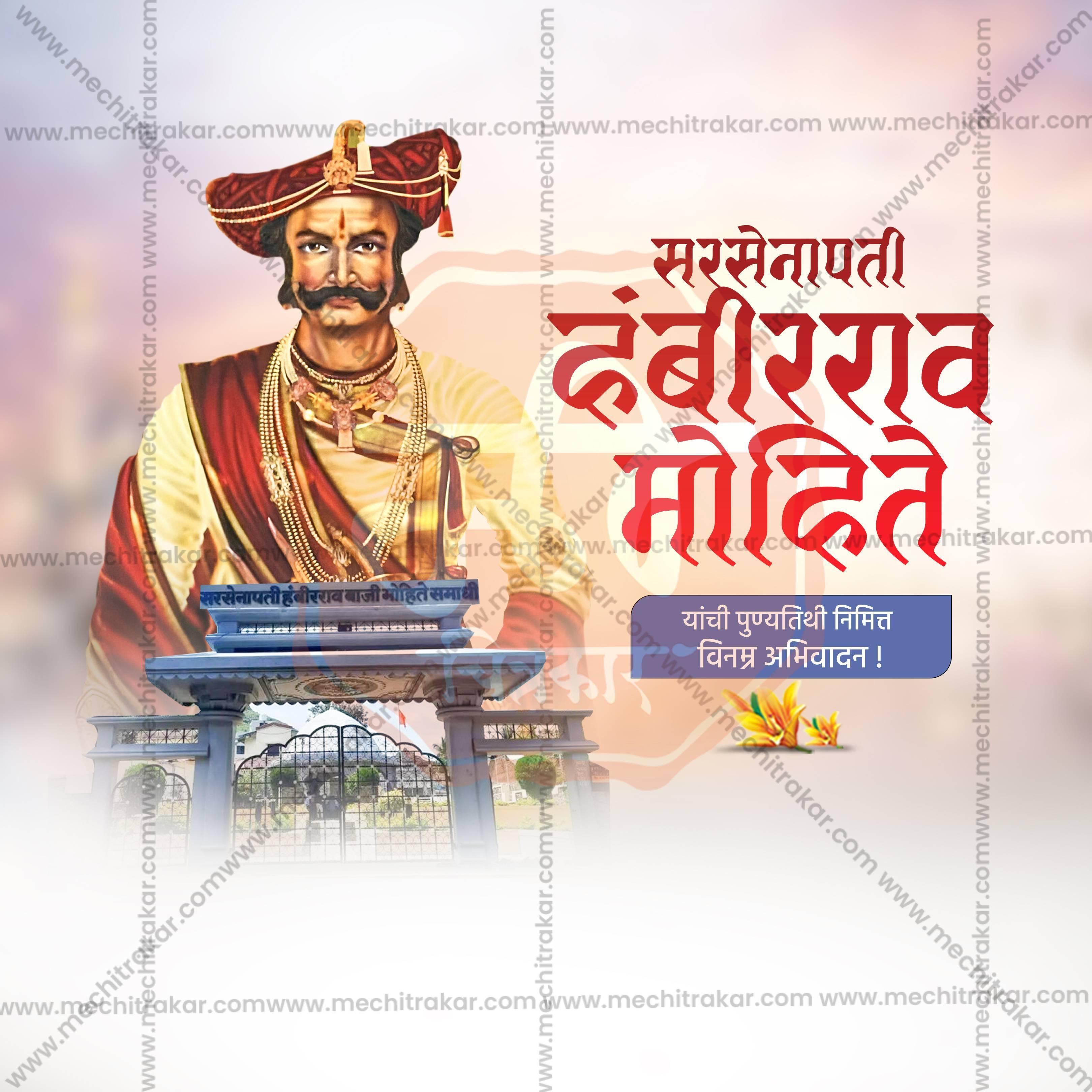 High-Quality Sarsenapati Hambirrao Mohite Punyatithi editable Social Media Post in Marathi, Hindi, and English - PSD and JPG by Me Chitrakar