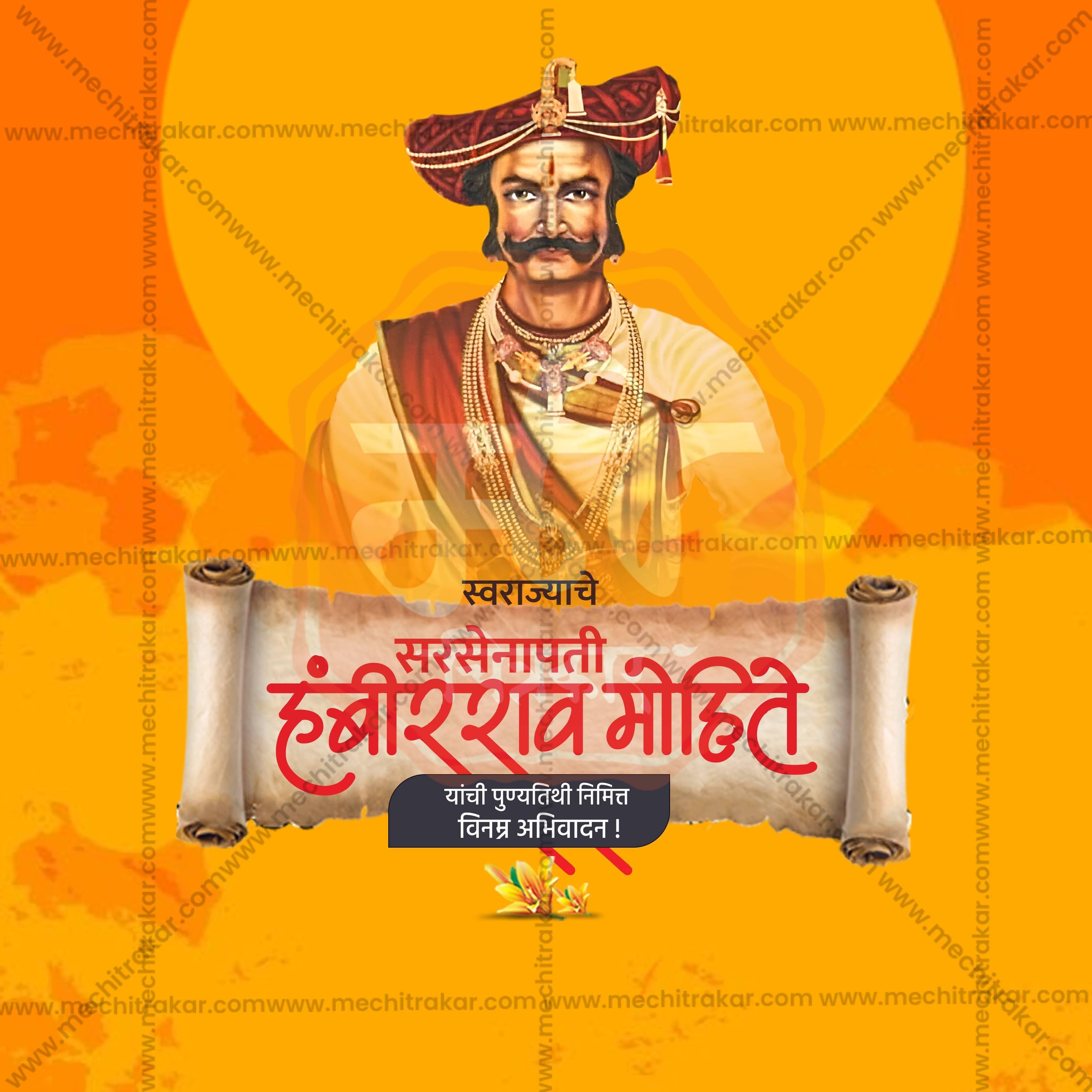 Premium Sarsenapati Hambirrao Mohite Punyatithi editable Invitation in Marathi, Hindi, and English - Editable PSD and JPG by Me Chitrakar