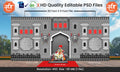 Royal Fort Gate Shivjayanti Theme Backdrop Pandal Design - High-Quality Editable PSD File for Regal Celebrations - Mechitrakar 