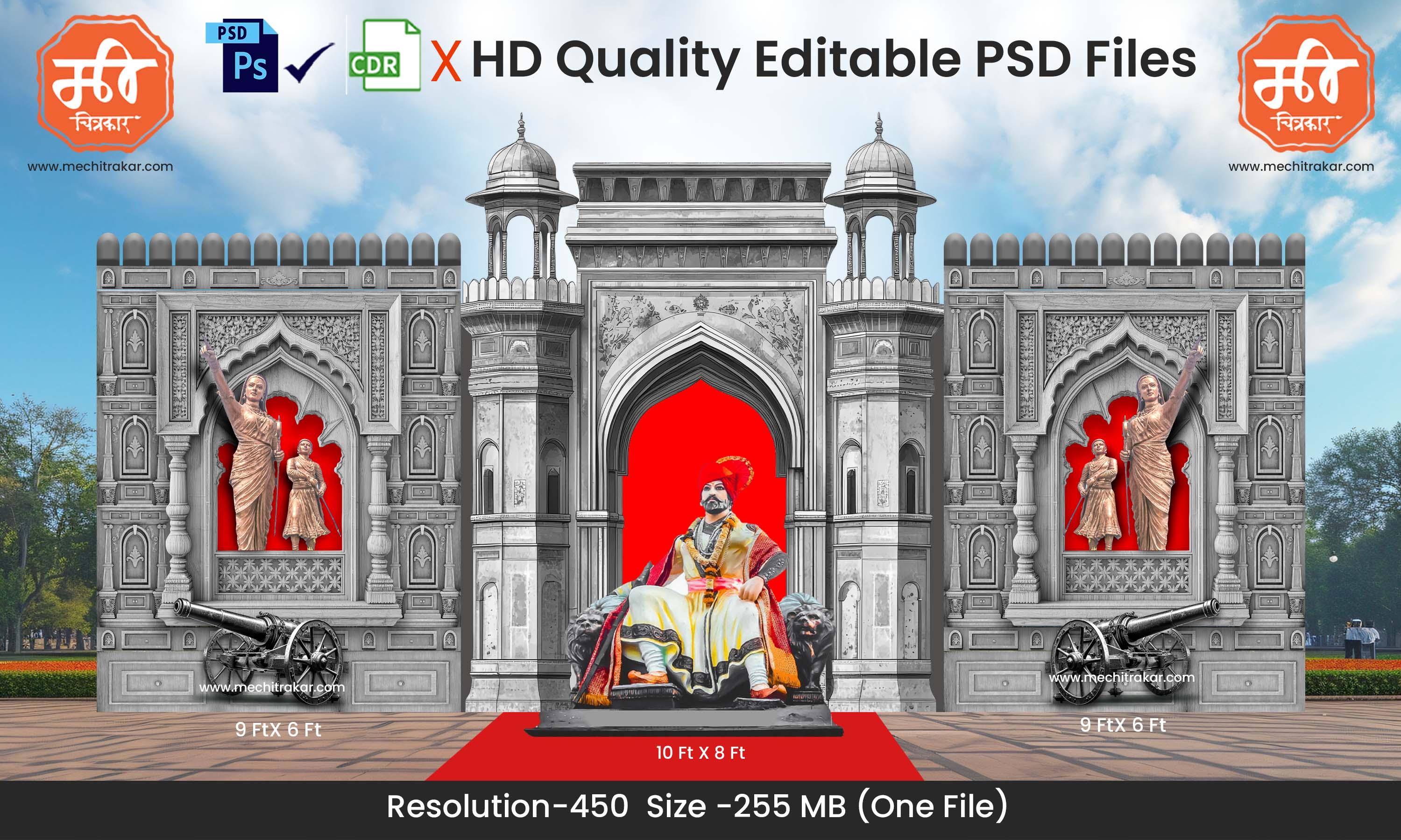 Warrior Queen Theme Kaman and Arch Backdrop Pandal Design – High-Quality Editable PSD File | Me Chitrakar
