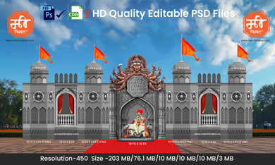Devi Durga Maratha Theme Kaman and Backdrop Design - High-Quality Editable PSD Files for Grand Celebrations - Mechitrakar | SJBBK1224-05