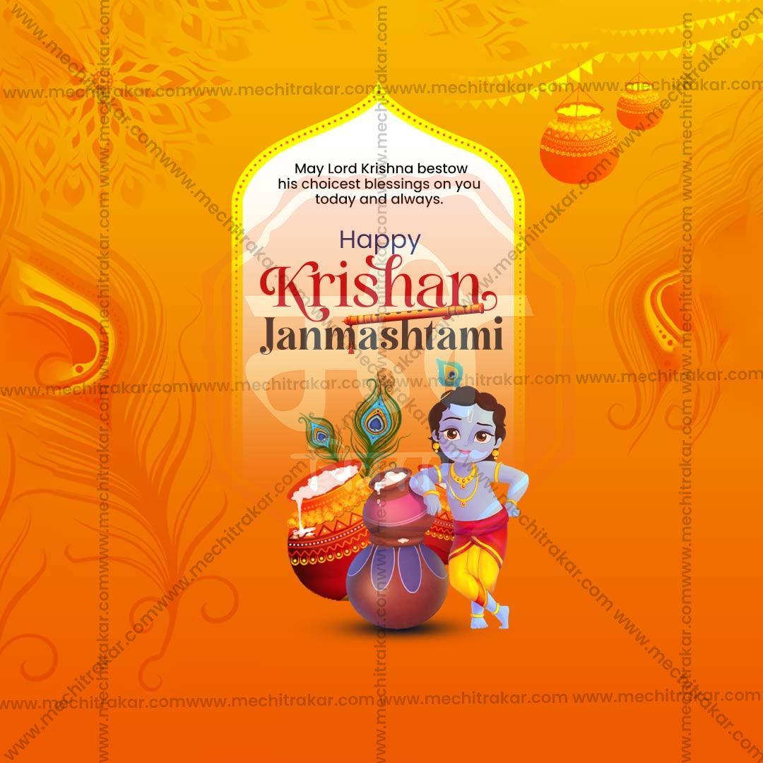 Professional Sri Krishna Janmashtami Template Design for Social Media in Marathi, Hindi, and English - PSD and JPG by Me Chitrakar