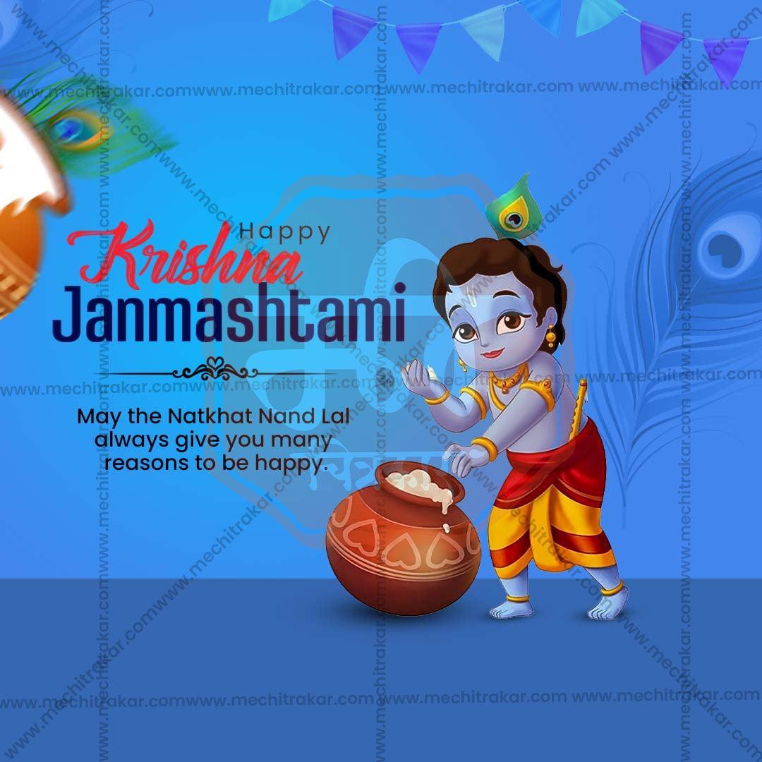Creative Sri Krishna Janmashtami Festival Poster in Marathi, Hindi, and English - Editable PSD and JPG by Me Chitrakar