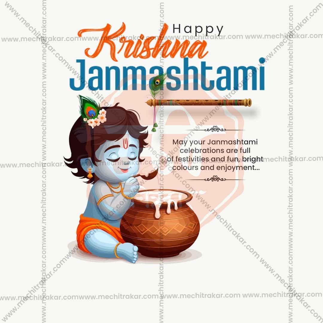 Stunning Sri Krishna Janmashtami Festival Banner in Marathi, Hindi, and English - Editable PSD and JPG by Me Chitrakar