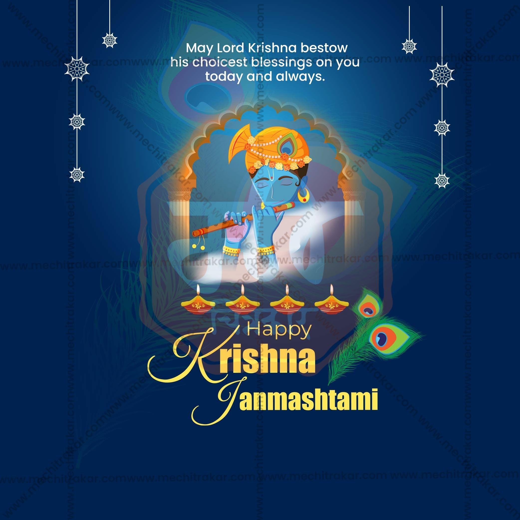 High-Quality Sri Krishna Janmashtami Festival Flyer in Marathi, Hindi, and English - Editable PSD and JPG by Me Chitrakar