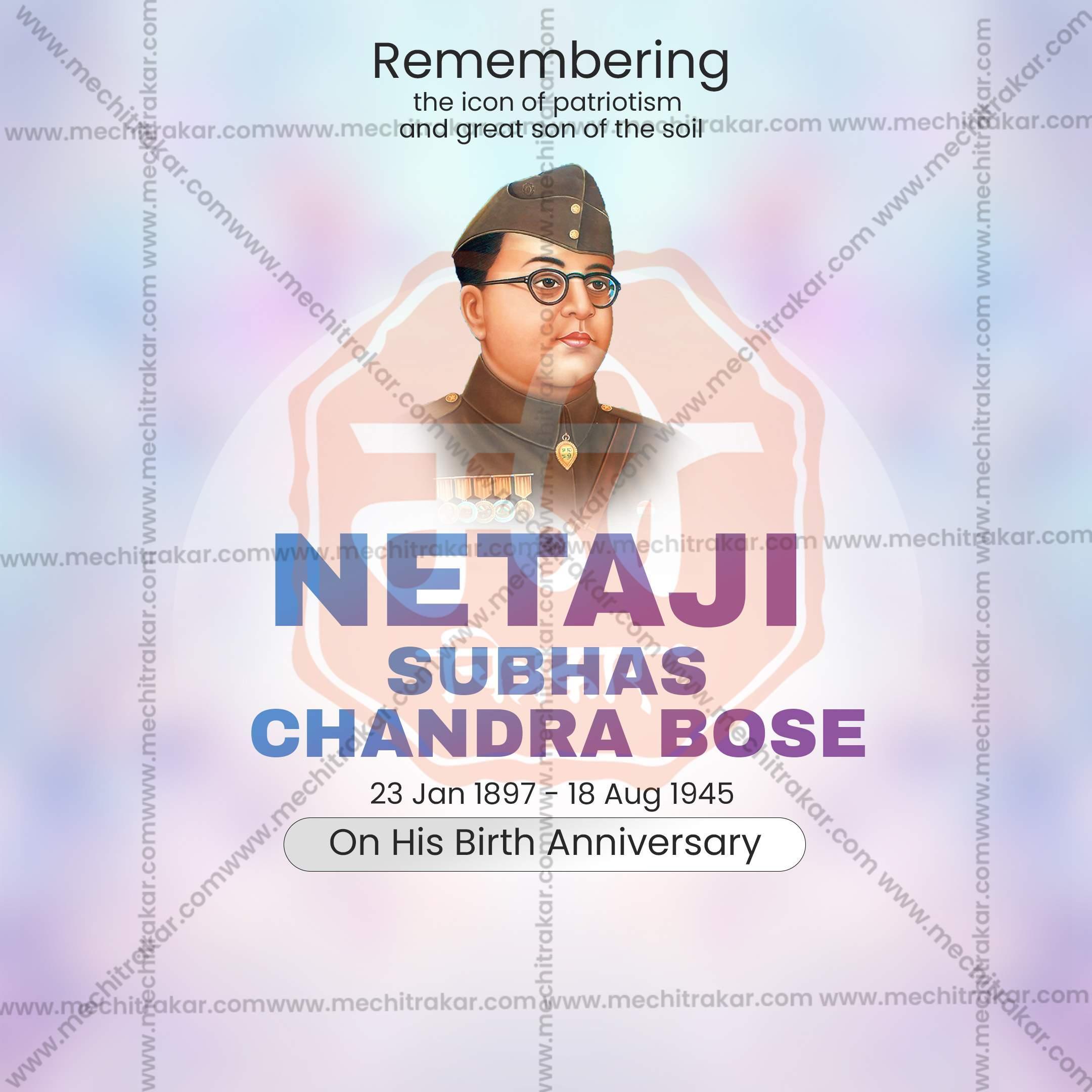 Beautiful Subhashchandra Bhose Jayanti  Event Poster in Marathi, Hindi, and English - High-Quality Editable PSD and JPG by Me Chitrakar