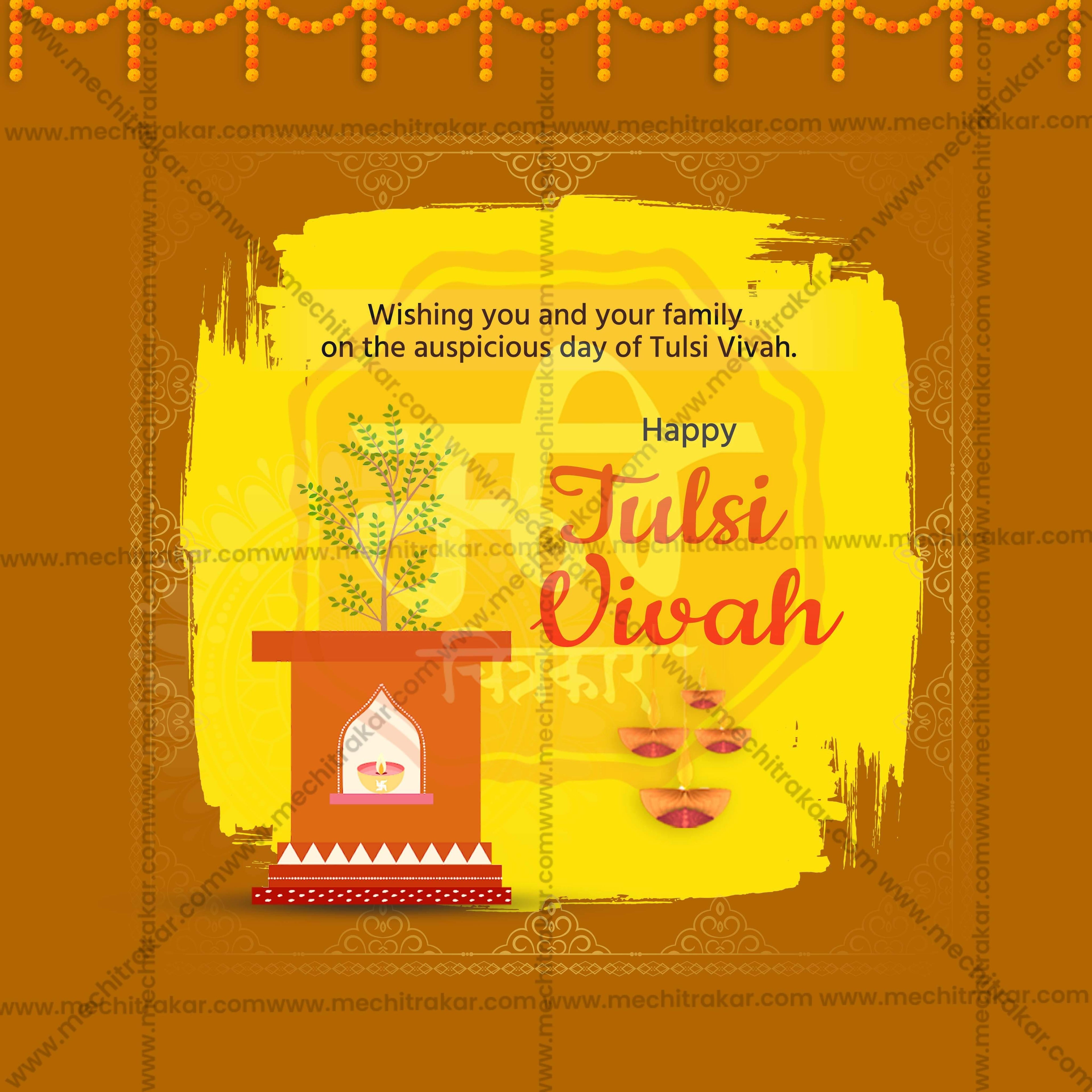 Attractive Tulsi Vivah editable Banner in Marathi, Hindi, and English - PSD and JPG by Me Chitrakar