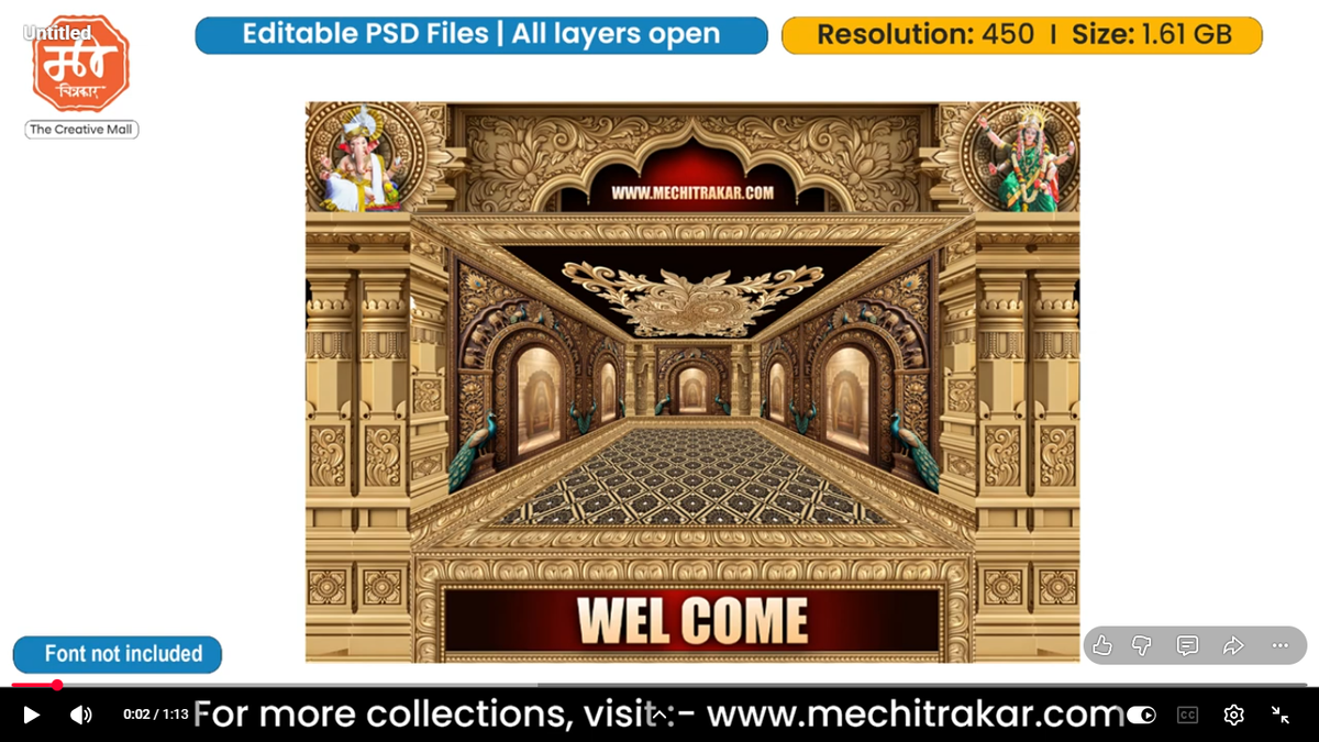 Sandstone Peacock Temple Entry Gate Editable PSD Template with Shri Ganesh and Maa Durga