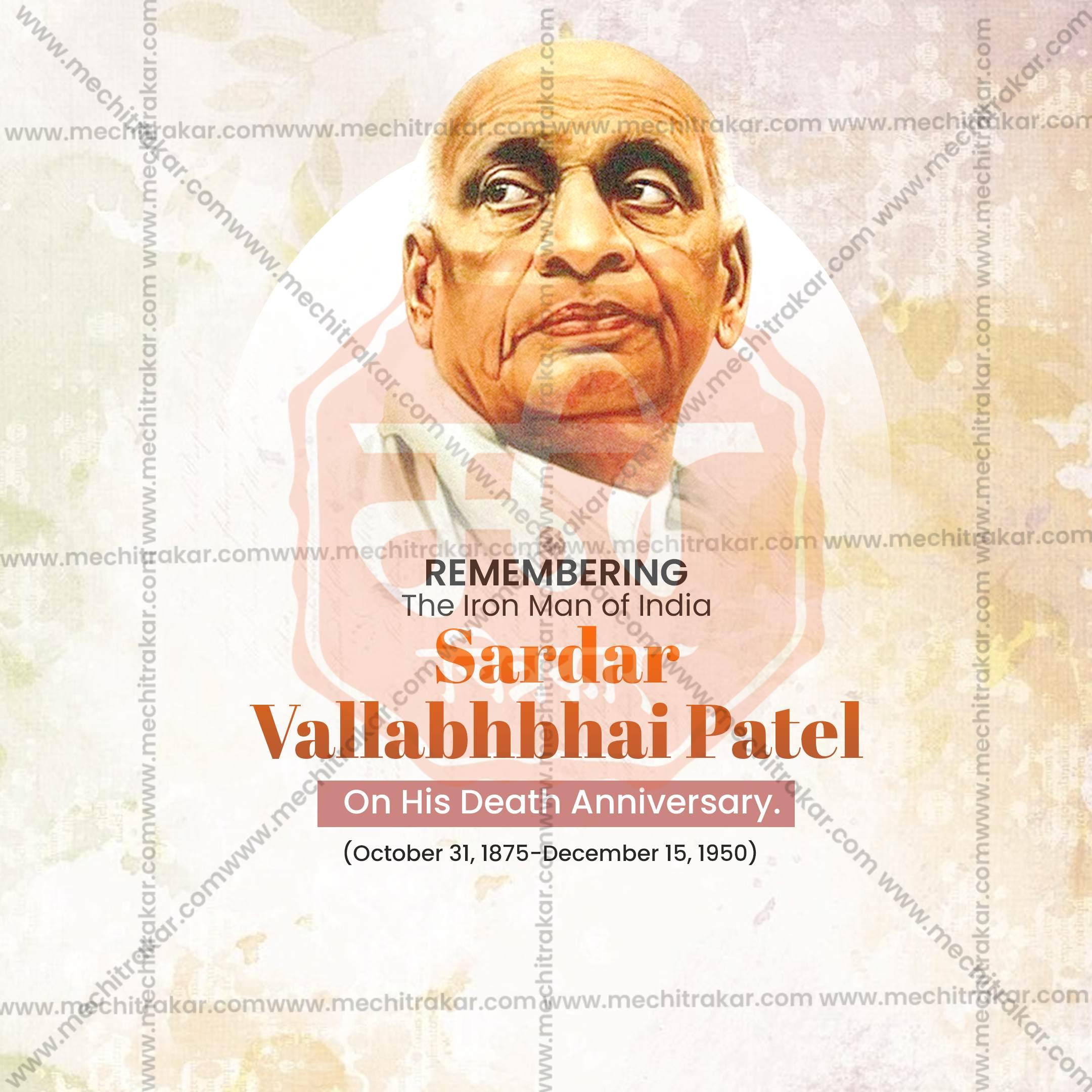 Creative Sardar Vallabhbhai Patel Punyatithi editable Poster in Marathi, Hindi, and English - Editable PSD and JPG by Me Chitrakar