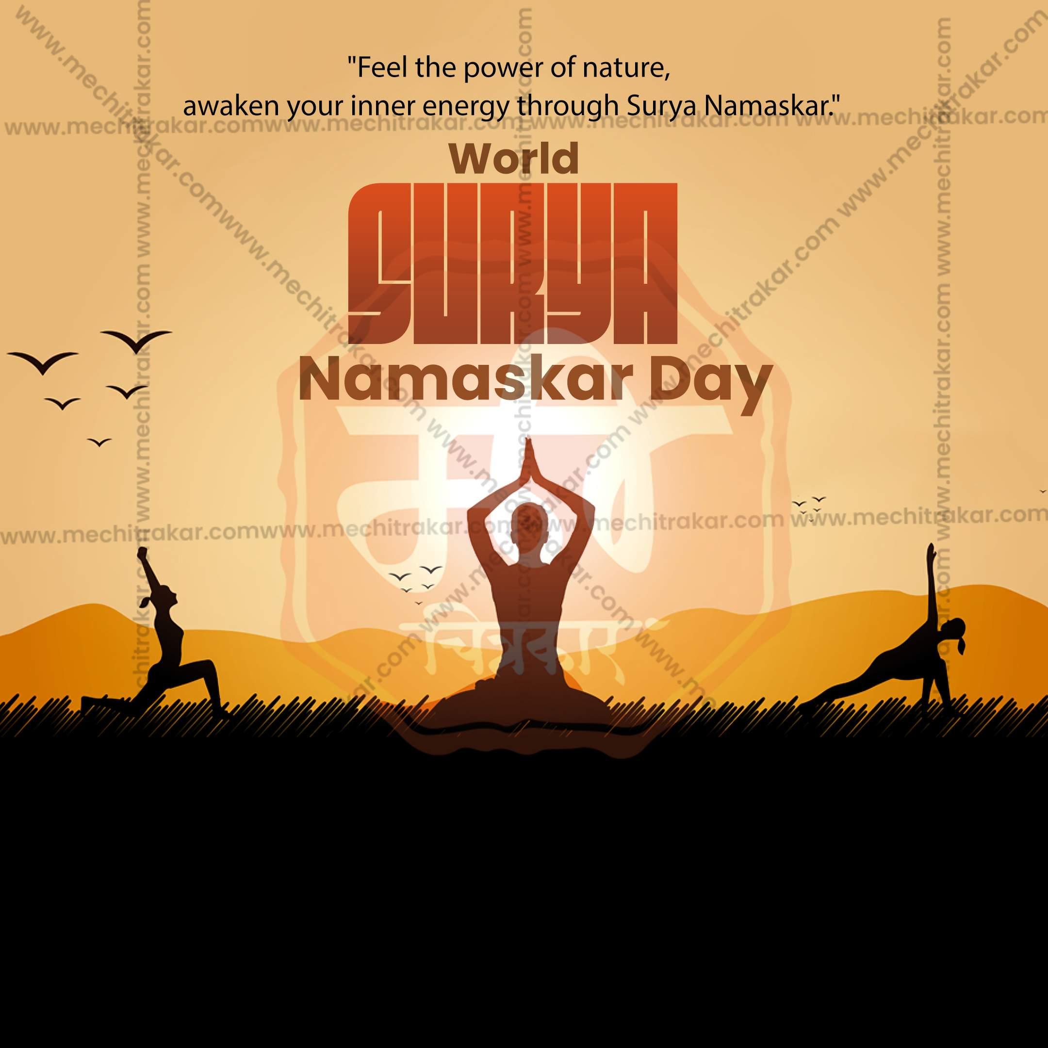 Stunning World Surya Namaskar Day Template editable Banner in Marathi, Hindi, and English - Editable PSD and JPG by Me Chitrakar