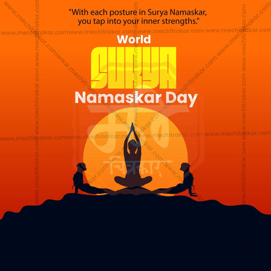 High-Quality World Surya Namaskar Day Template editable Flyer in Marathi, Hindi, and English - Editable PSD and JPG by Me Chitrakar