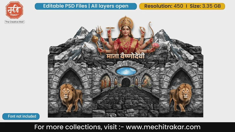 Mata Vaishno Devi Trikuta Editable PSD Pandal Decoration Temple Theme Design