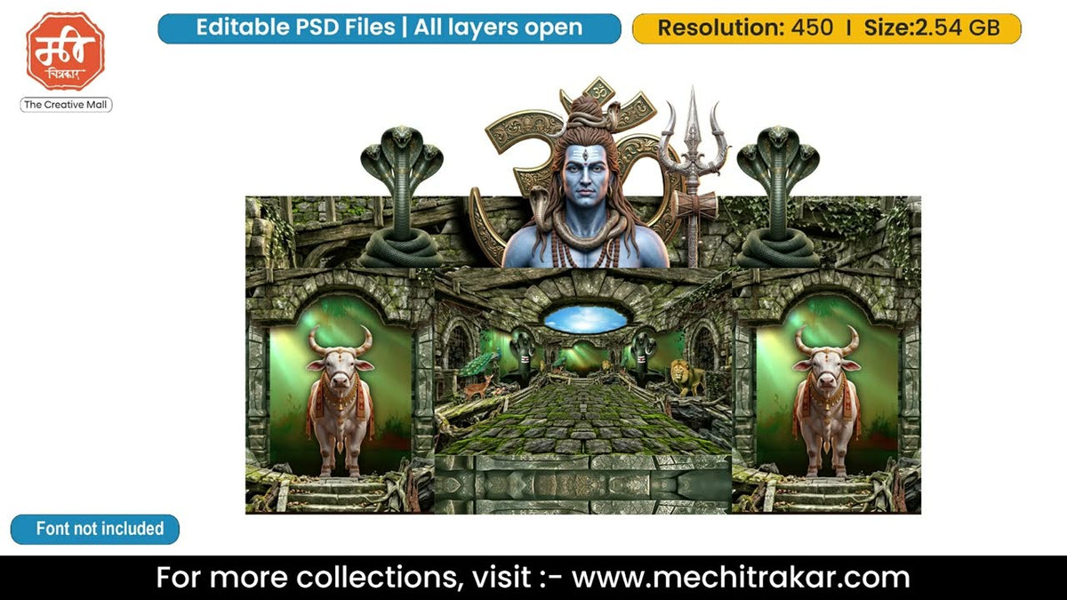 Bholenath Shiva Neelkanth Six Side Decoration Editable PSD Template | Ancient Jungle Kailash Theme Based Design for Designers