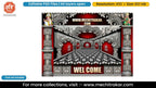 Silver and Crimson Surya Temple Entry Gate Editable PSD Template with Ganesh and Maa Durga