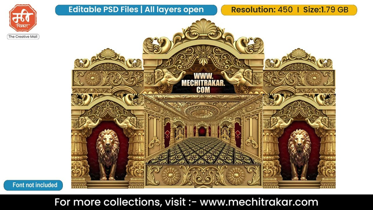Ganpati Bappa Vighnaharta Six Side Decoration Editable PSD Template | Golden Elephant Court Theme Based Design for Designers