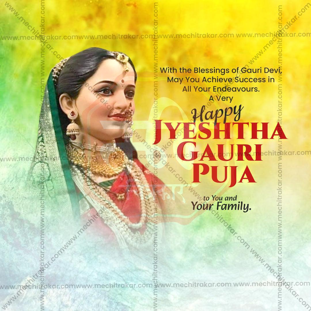 Premium Jyeshta Gauri Avahan Festival Invitation in Marathi, Hindi, and English - Editable PSD and JPG by Me Chitrakar