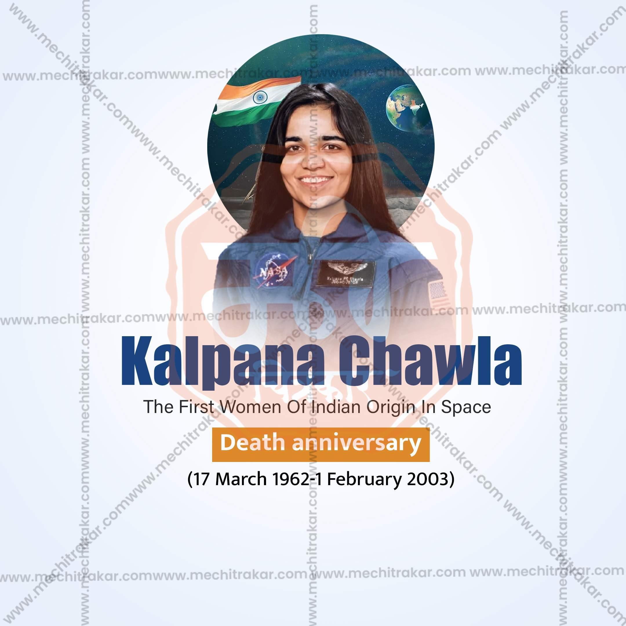 Elegant Kalpana Chawla's death anniversary TemplateFlyer Design in Marathi, Hindi, and English - High-Quality PSD and JPG by Me Chitrakar