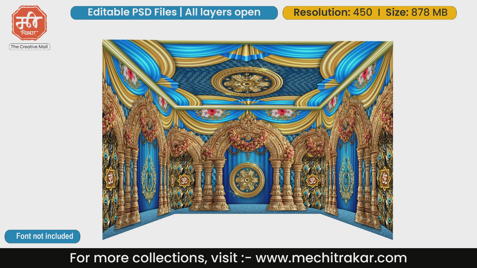 Vibrant floral blue 4 Side Decoration editable psd template