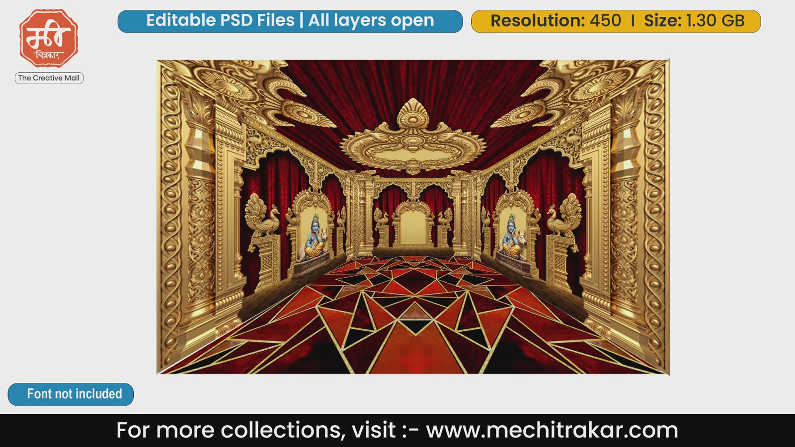 Golden Bal Krishna with Kamdhenu Cow Royal Palace – Editable PSD Backdrop Theme