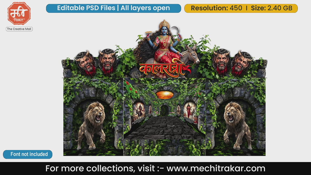Kalratri Devi Fierce Goddess Editable PSD Backdrop Template for Pandal Decoration and Print Media Design