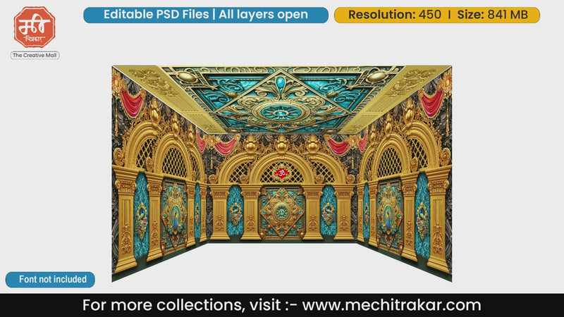 Ornate cyan and gold peacock 4 Side Decoration editable psd template for premium decor