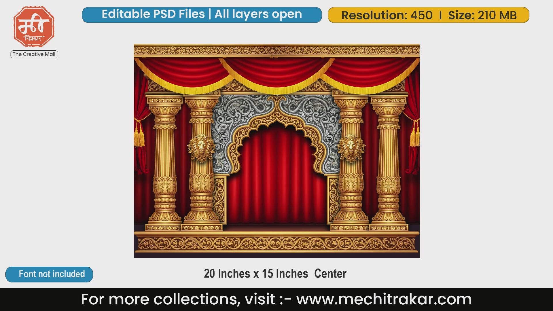 Royal Navratri Backdrop | Red, Gold & Silver Darbar PSD | mechitrakar.com