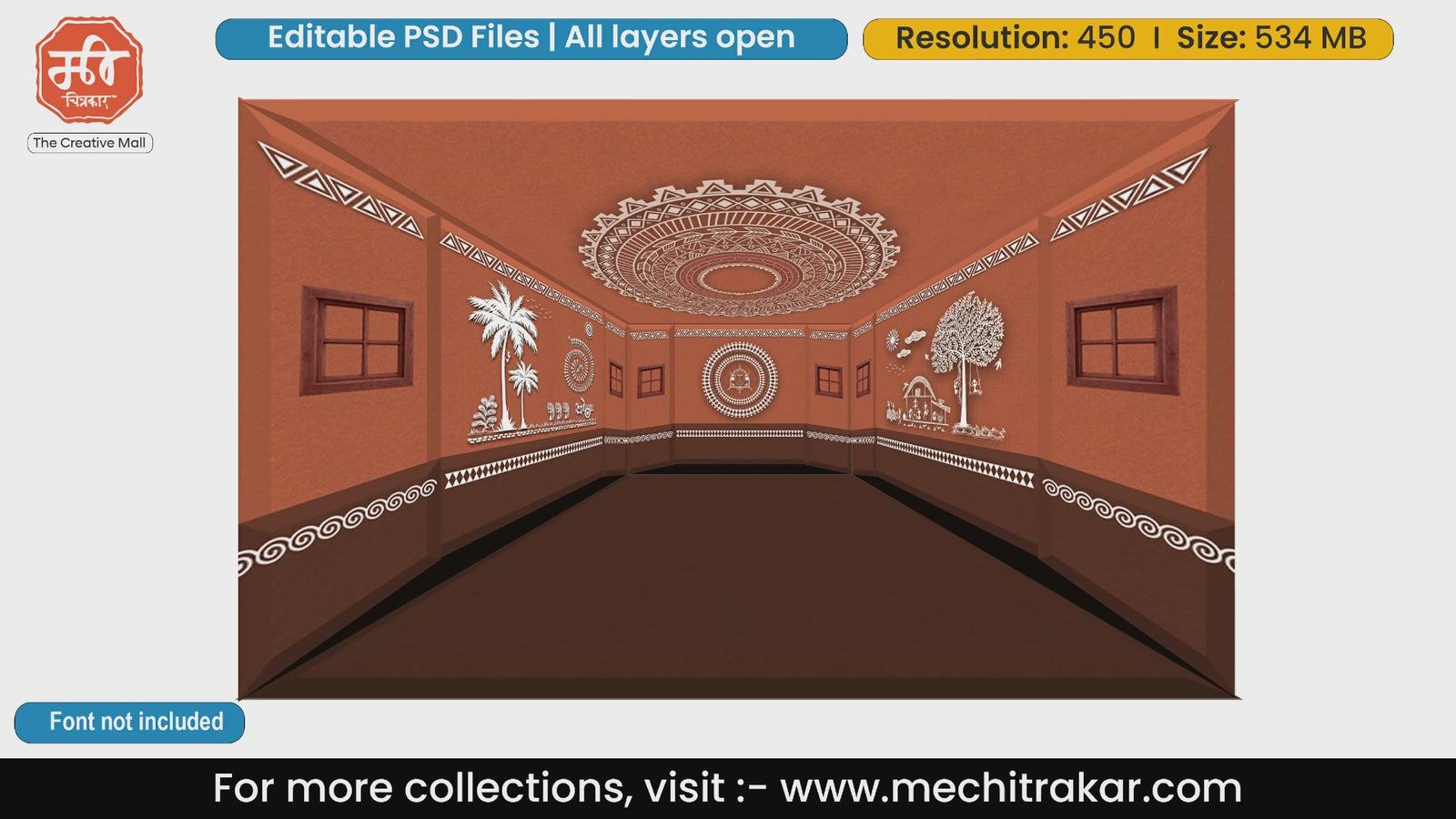 Warli Folk Art Theme Editable PSD Backdrop Template