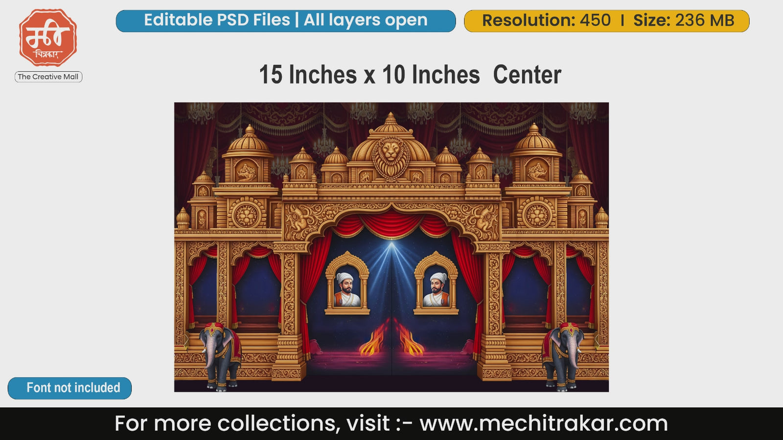 Grand Golden Darbar Chhatrapati Shivaji Maharaj Backdrop Editable PSD Template
