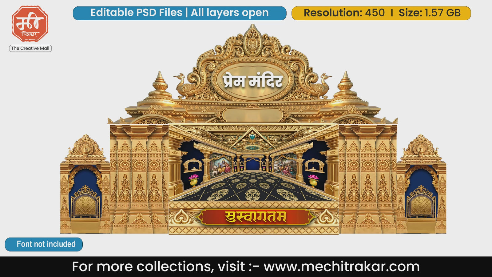 Golden Ganesha Om Sunburst Elephant Facade Mandap Gate – Editable PSD