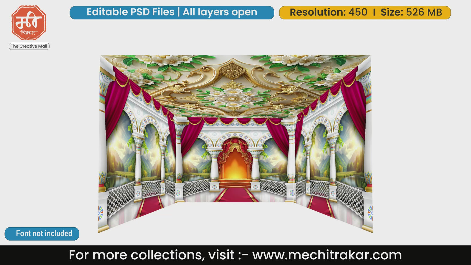 White pillars with floral ceiling and mountain view 4 Side Decoration editable psd template
