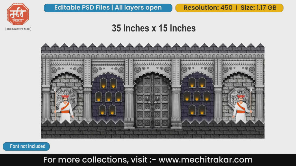 Intricately carved wooden doors within a stone archway, flanked by glowing diyas and traditional Mawale guards