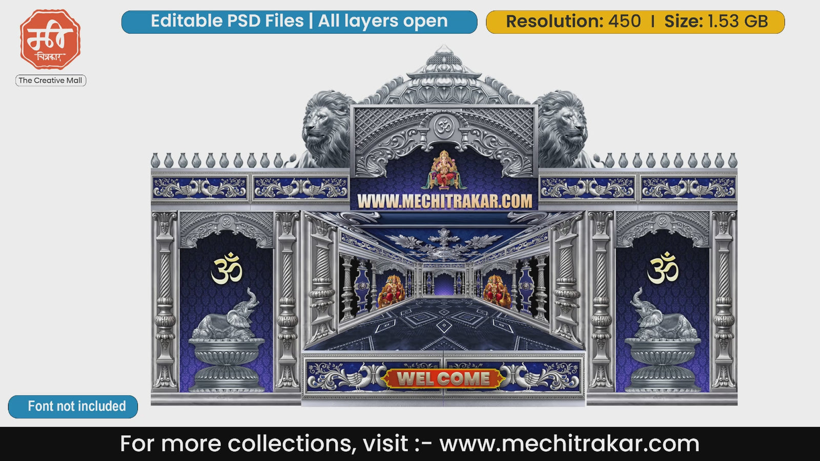 Silver Om Ganesha Hanuman Mandap Editable PSD Template