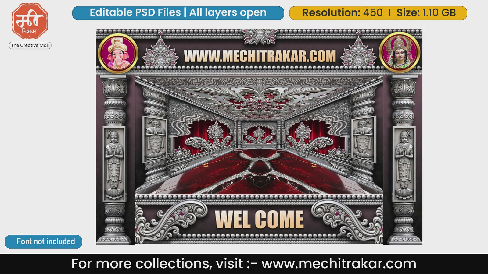 Silver Devotee Sanctum Welcome Backdrop PSD Template Set
