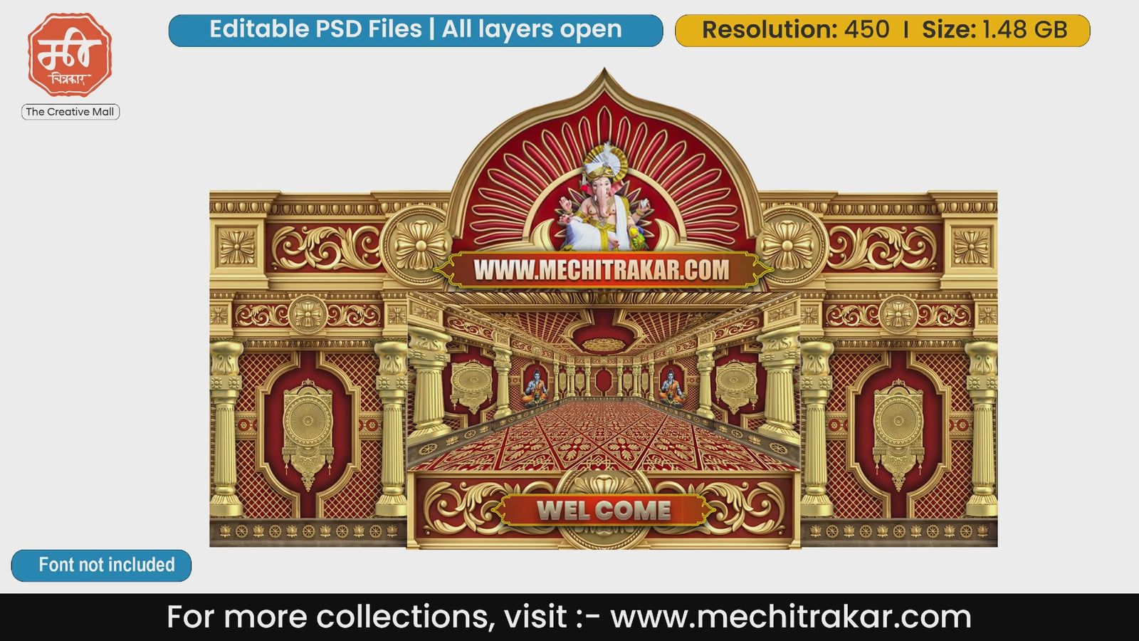 Crimson Royal Flame Lord Ganesha Themed Editable PSD Print Media Template