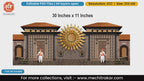 Grand fort gate displaying a massive golden sunburst with Rajmudra, guarded by Mawale and vintage cannons