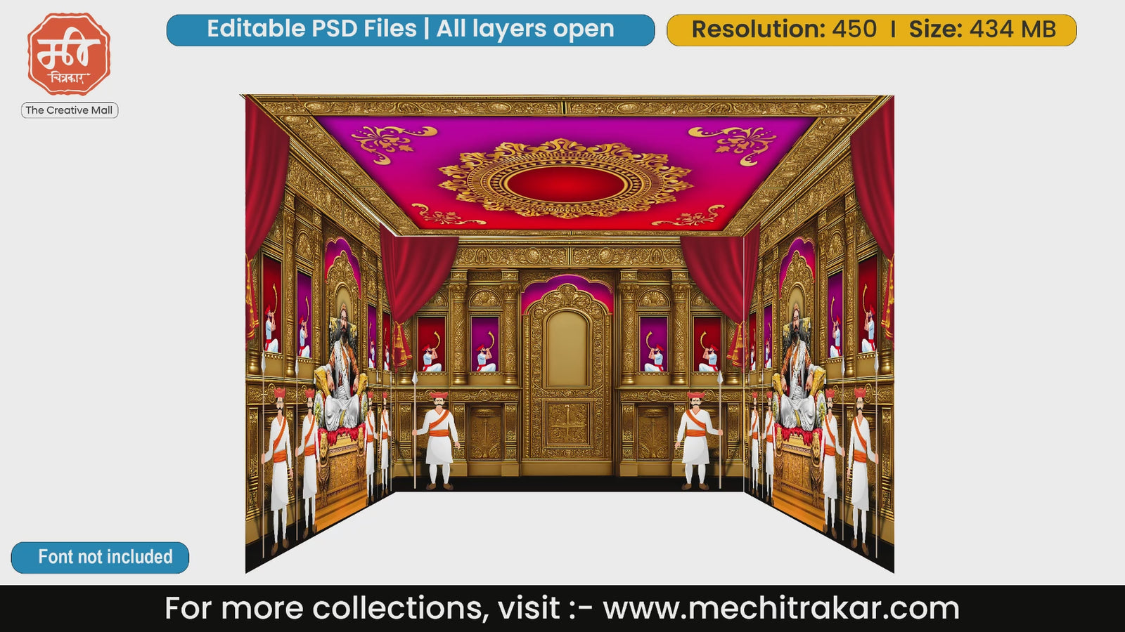 Chhatrapati Shivaji Maharaj grand darbar 4 Side Decoration editable psd template for event printing