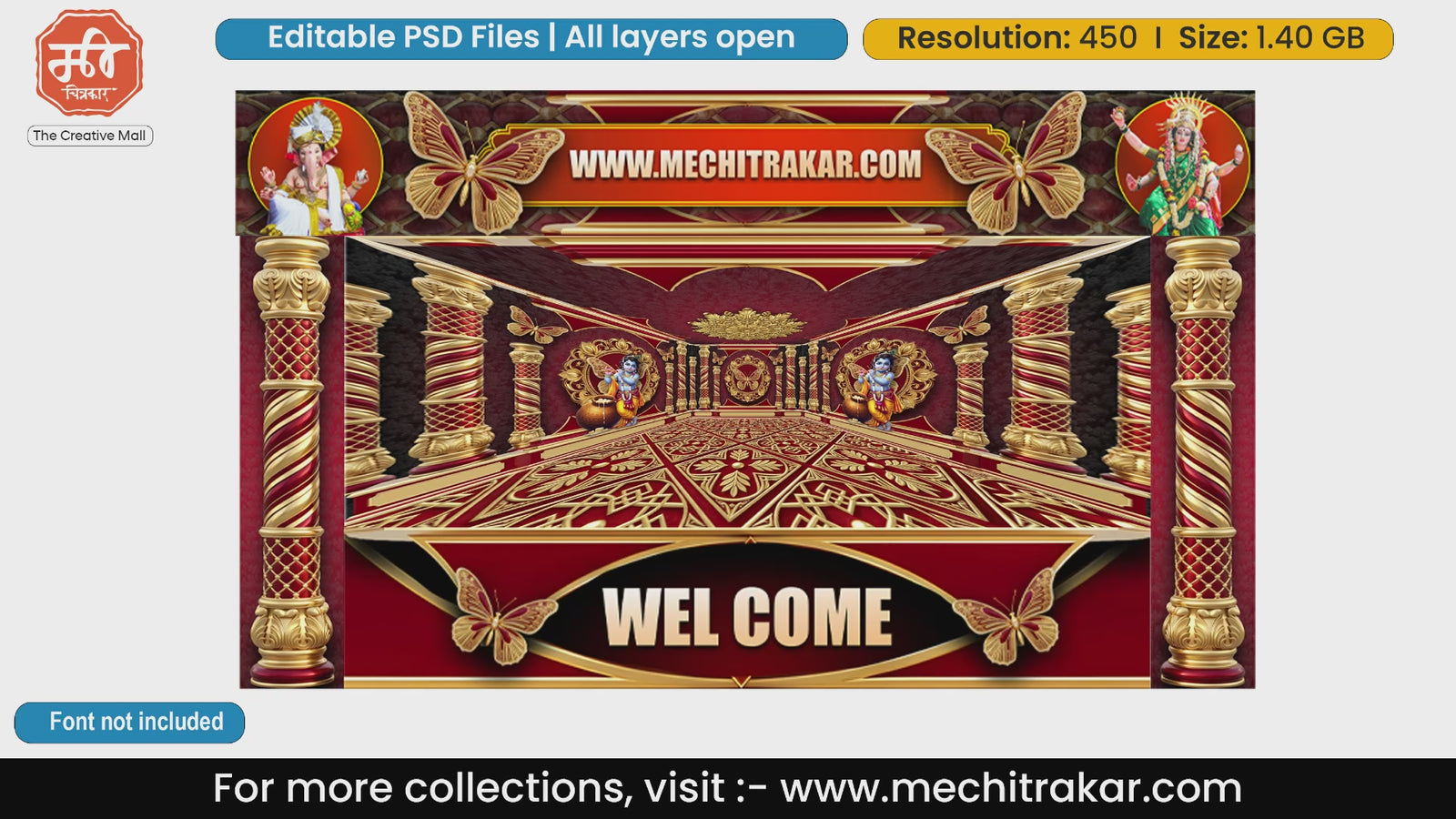 Krishna Butterfly Garden Welcome Backdrop PSD Template Set