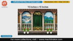 Scenic archway stage backdrop with mountain landscape view, editable PSD template.