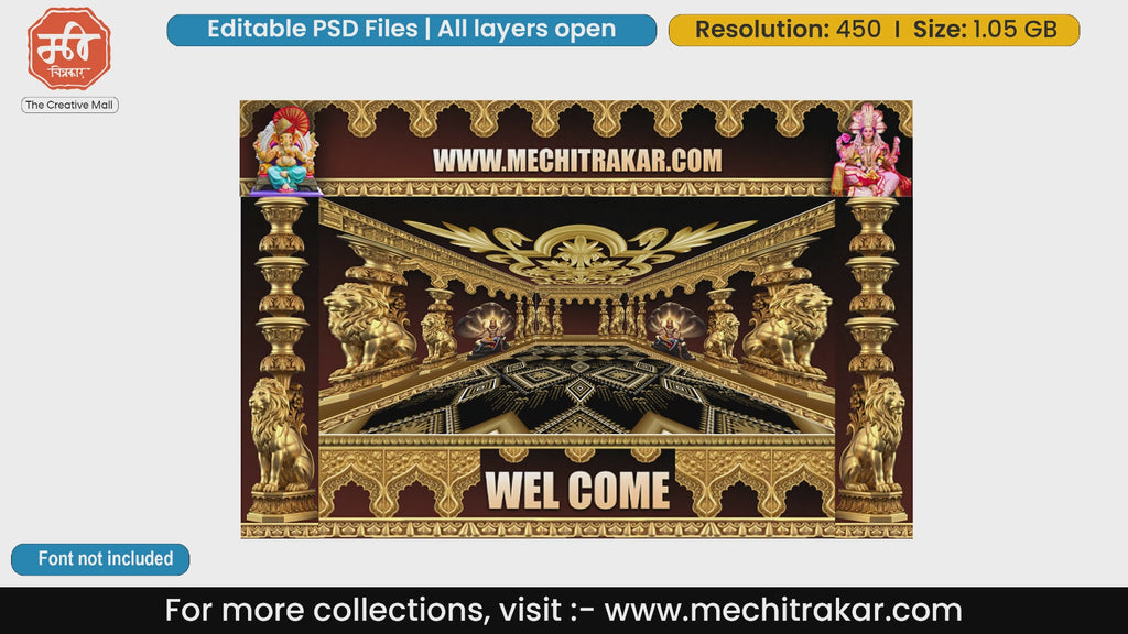 Golden Lion Naga Welcome Gate Design Editable PSD Pandal Decoration Template