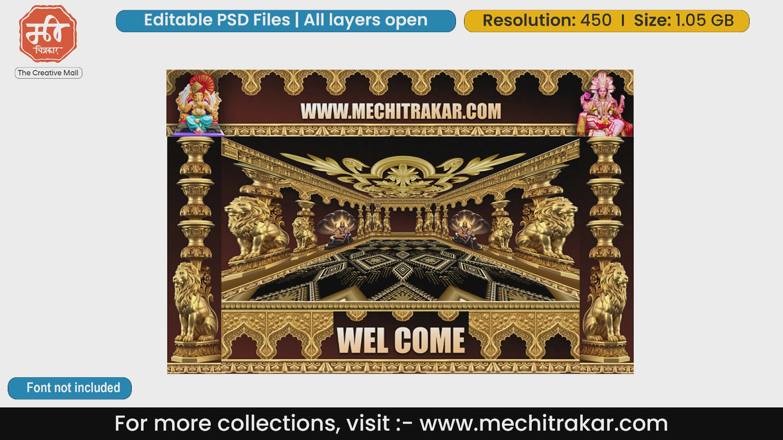 Golden Lion Naga Welcome Gate Design Editable PSD Pandal Decoration Template