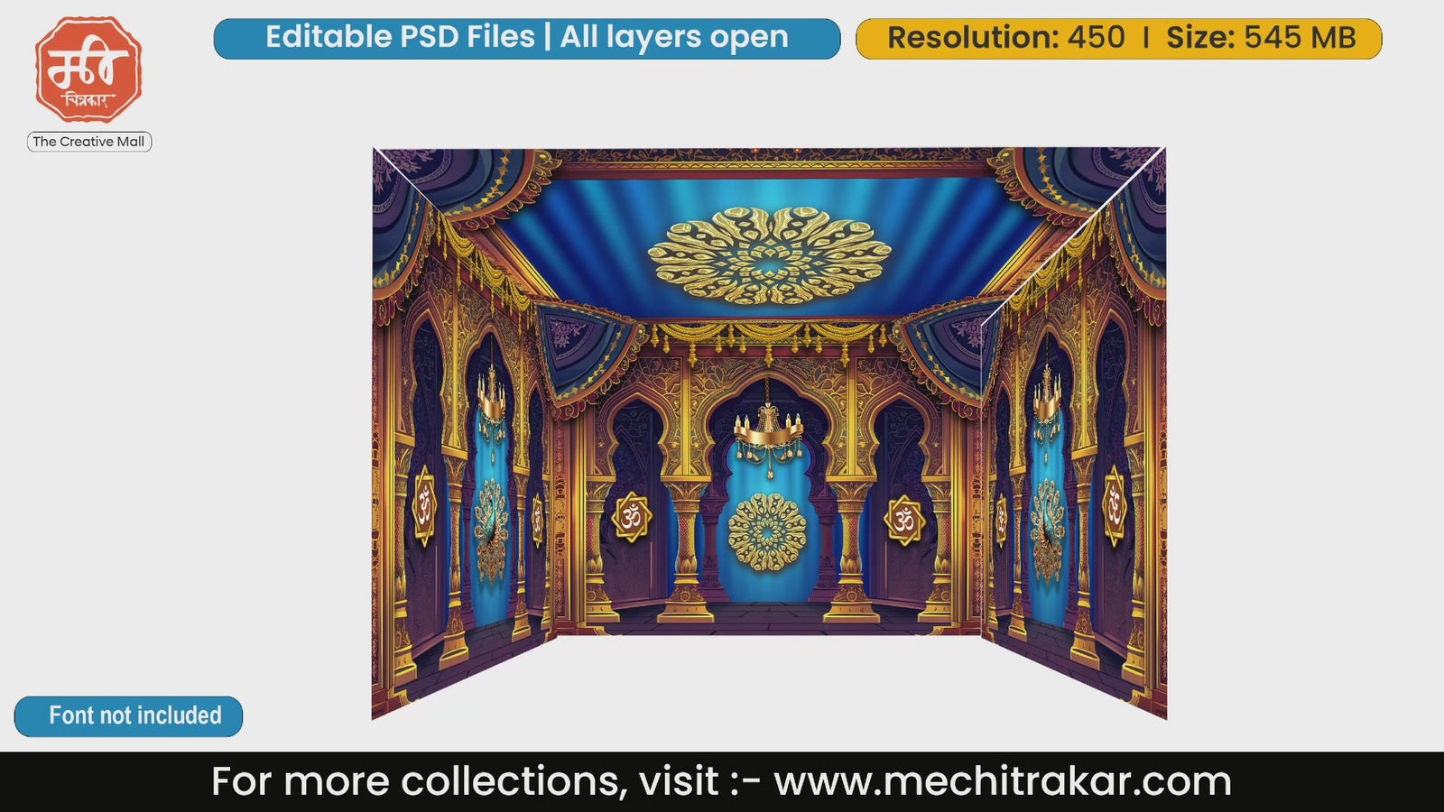 Palace blue mandala 4 Side Decoration editable psd template