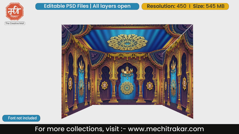 Palace blue mandala 4 Side Decoration editable psd template
