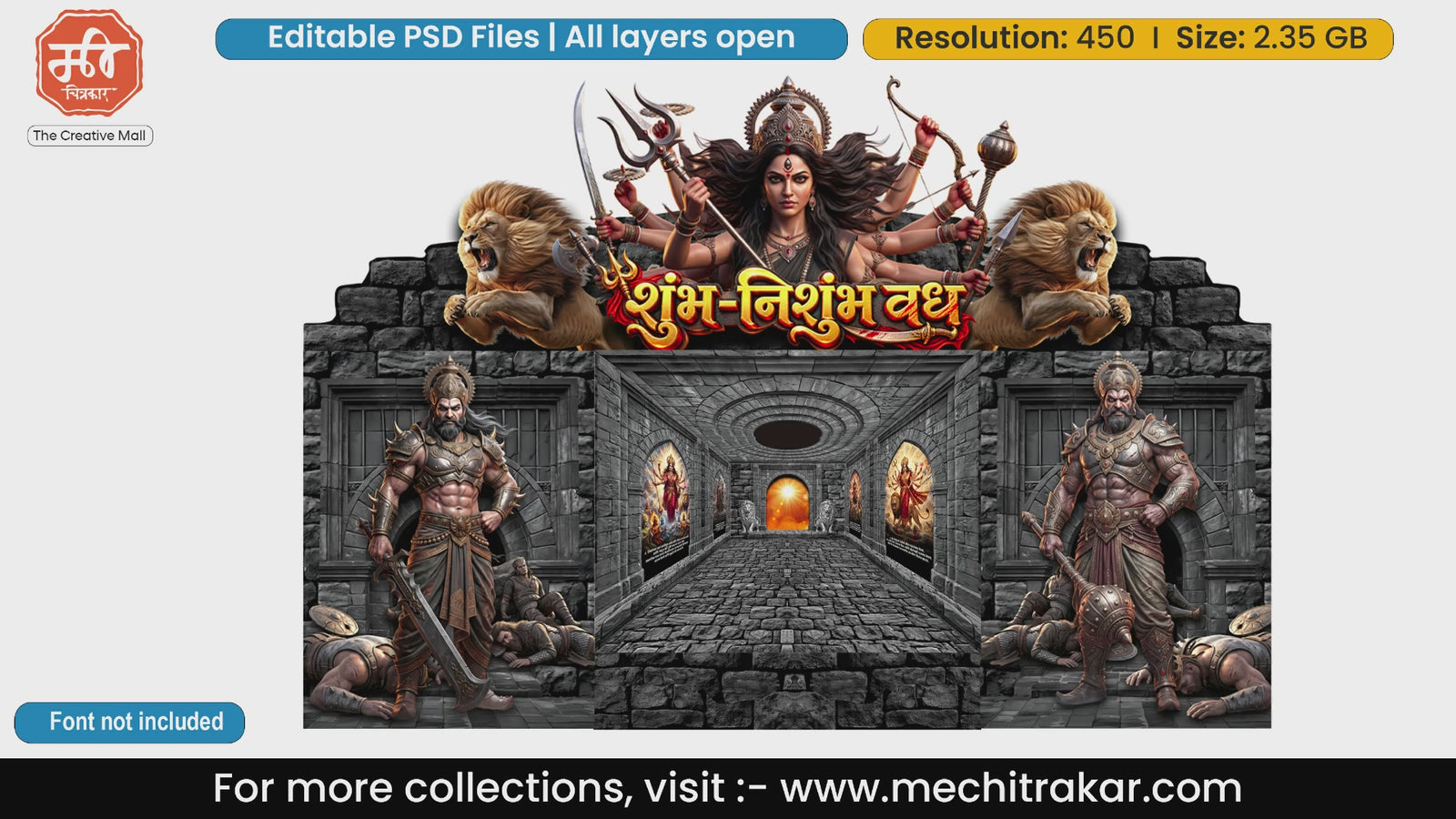 Shumbha Nishumbha Vadh Goddess Durga Editable PSD Pandal Decoration Template
