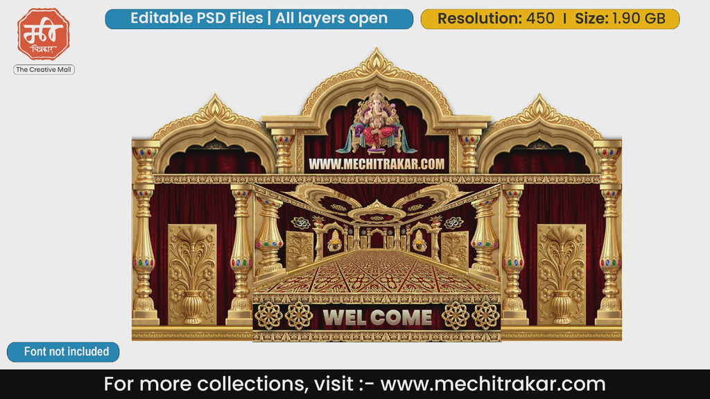 Royal Red Golden Ganesha Palace Mandap Editable PSD Template