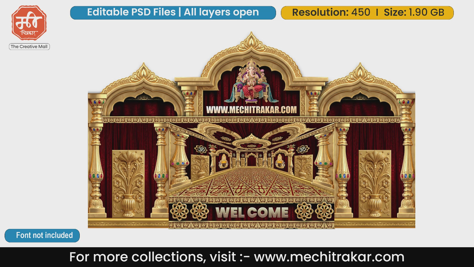 Royal Red Golden Ganesha Palace Mandap Editable PSD Template