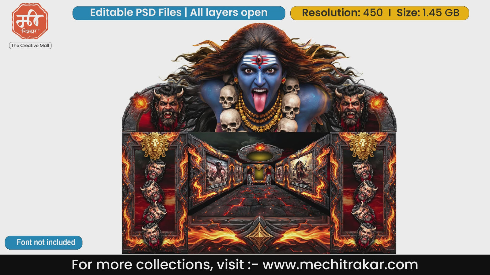 Kali Mata Fierce Goddess Editable PSD Pandal Decoration Template